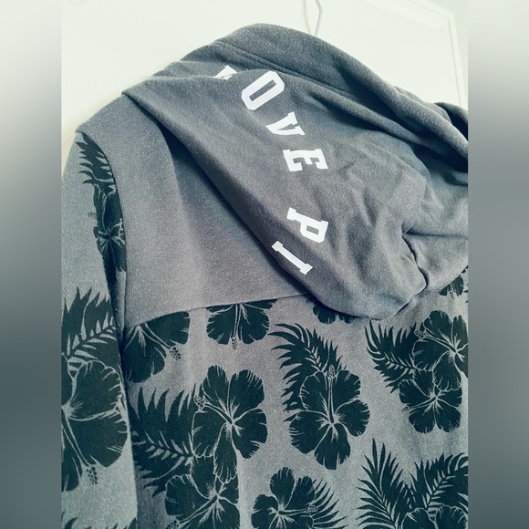 Victoria’s Secret PINK Sweater Zip up Hoodie Dark Gray Flowers Medium M - Picture 4 of 6